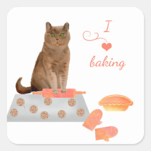 Pegatina Cuadrada Cookies marrones de felino y un pie