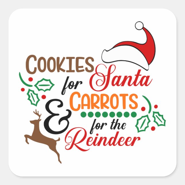 Pegatina Cuadrada Cookies para Santa y zanahorias para renos (Anverso)