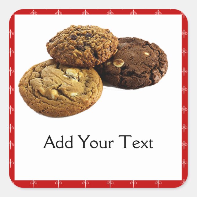 Pegatina Cuadrada Cookies y otros postres deliciosos en rojo (Anverso)