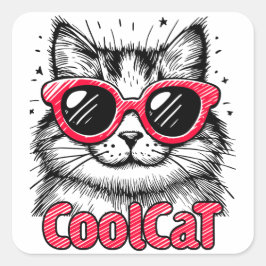 Pegatina Cuadrada Cool Cat 1