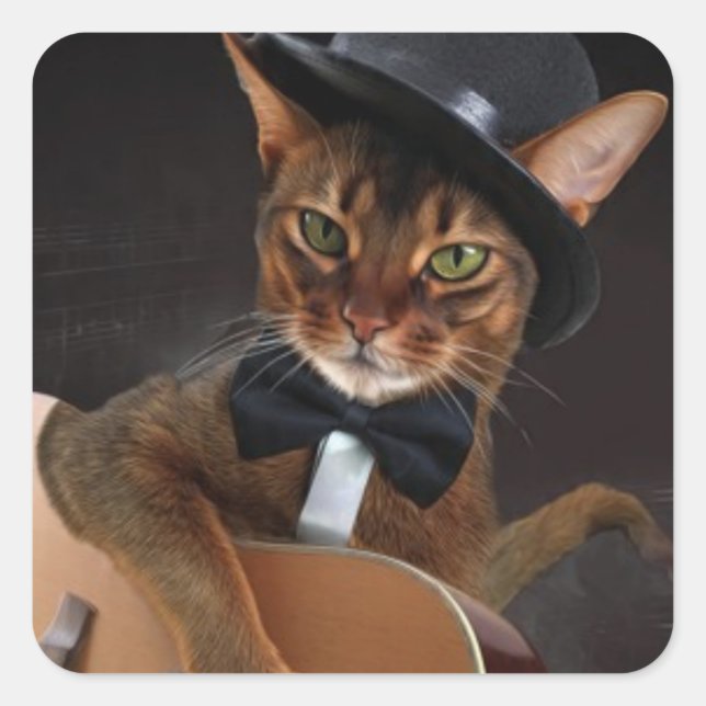 Pegatina Cuadrada Cool Cat Guitarist – Minimal Elegant Design (Anverso)