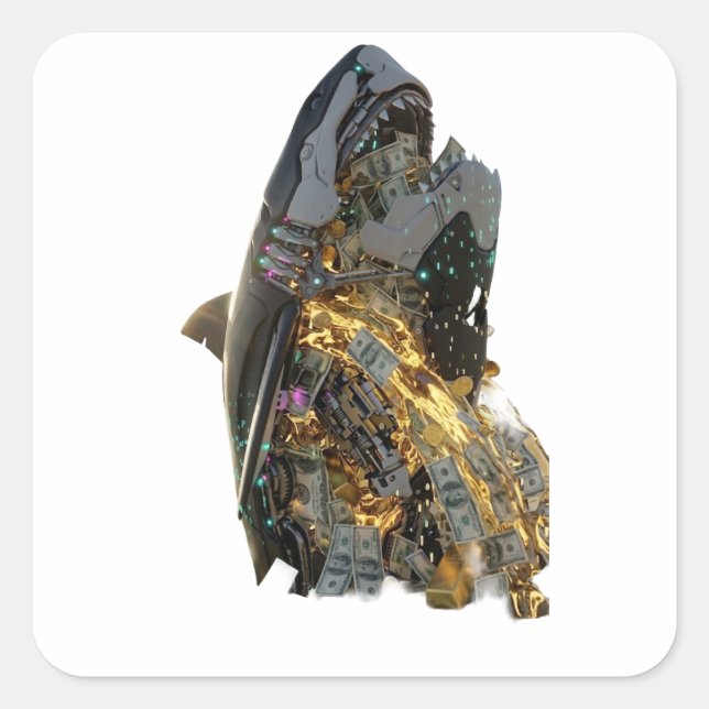 Pegatina Cuadrada Cool Cyberpunk Shark Gift Idea | Neon Futuristic (Anverso)