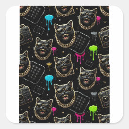 Pegatina Cuadrada Cool Gangster Cat Neon Graffiti Streetwear Planner