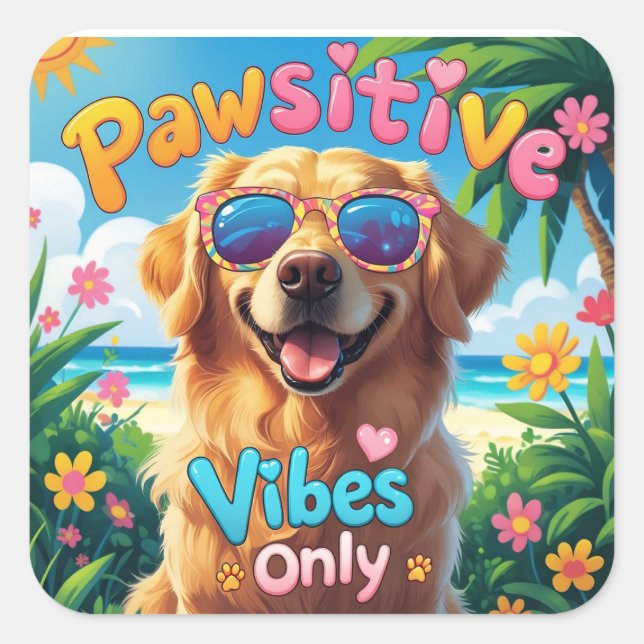 Pegatina Cuadrada Cool Golden Retriever Sticker (Anverso)