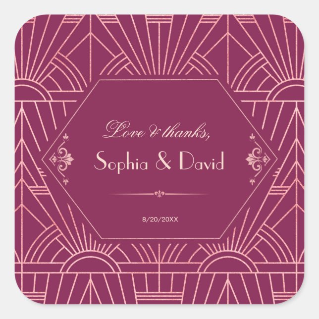 Pegatina Cuadrada Cooper Rosa Gran Gatsby Boda de los años 20 (Anverso)