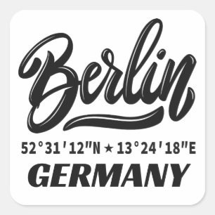 Pegatina Cuadrada Coordenadas de Berlín Alemania