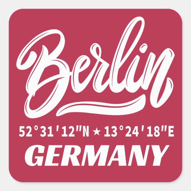 Pegatina Cuadrada Coordenadas de Berlín Alemania (Anverso)