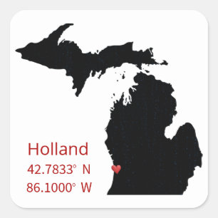 Pegatina Cuadrada Coordenadas GPS de Holland Michigan