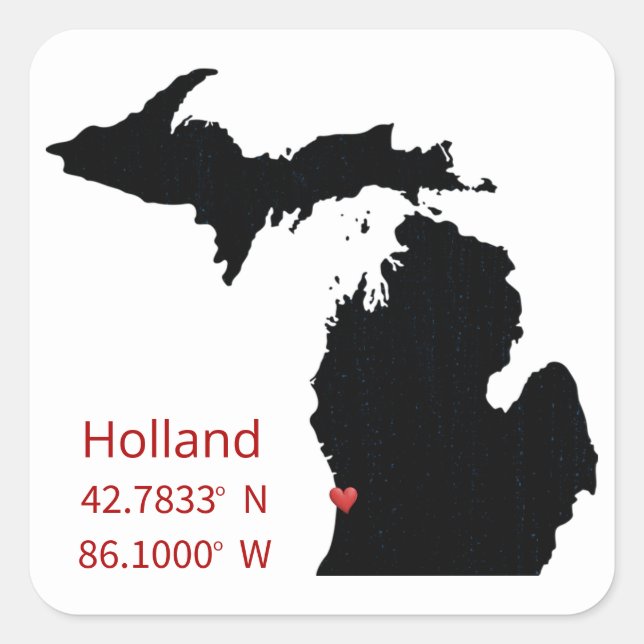 Pegatina Cuadrada Coordenadas GPS de Holland Michigan (Anverso)