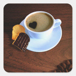 Pegatina Cuadrada Copa de café con espuma en forma de corazón