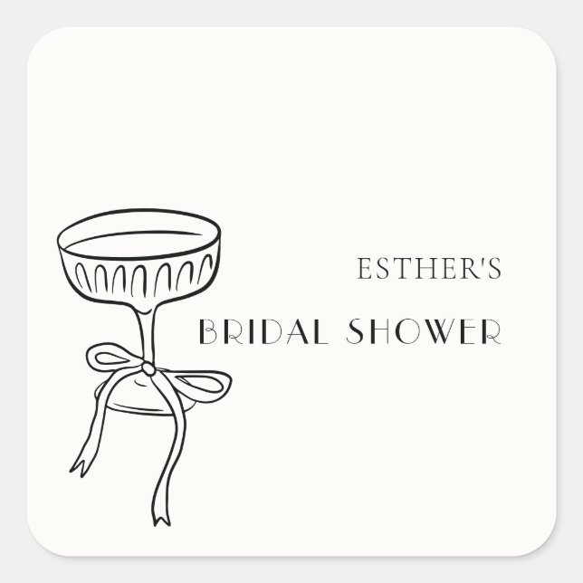 Pegatina Cuadrada Copa de champán con lazo Desayuno de boda (Anverso)