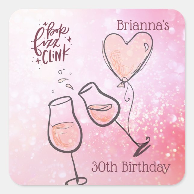 Pegatina Cuadrada Copa de champán de celebración Pop Fizz Clink (Anverso)