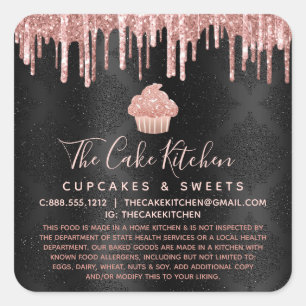 Pegatina Cuadrada Copa de Cupcake de Rosa Dorado Legal con Goteo de