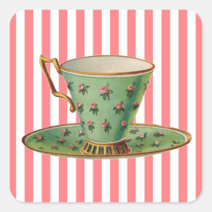 Pegatina Cuadrada Copa de Té Victoriana Vintage