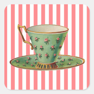 Pegatina Cuadrada Copa de Té Victoriana Vintage