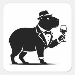 Pegatina Cuadrada Copa de vino divertida de capybara minimalista mod