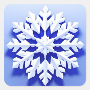 Pegatina Cuadrada Copo de Nieve Azul Detallado