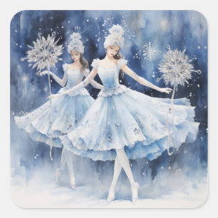 Pegatina Cuadrada Copo de nieve de El ballet del Cascanueces