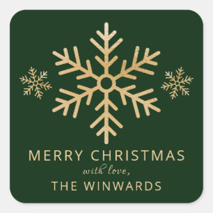 Pegatina Cuadrada Copo de nieve de los Navidades de Relieve metaliza
