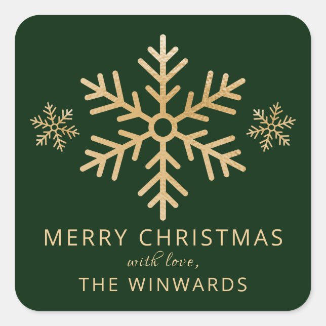 Pegatina Cuadrada Copo de nieve de los Navidades de Relieve metaliza (Anverso)