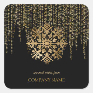 Pegatina Cuadrada Copo de nieve dorado, Navidades de oro de la compa