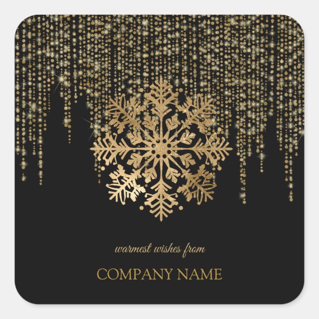 Pegatina Cuadrada Copo de nieve dorado, Navidades de oro de la compa (Anverso)