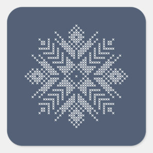 Pegatina Cuadrada Copo de nieve en el aire azul