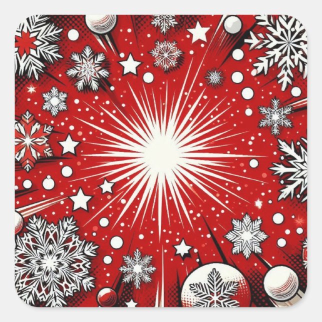 Pegatina Cuadrada Copos de nieve (Anverso)