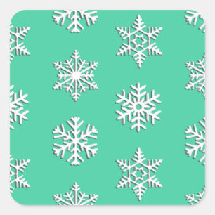 Pegatina Cuadrada Copos de nieve blancos de 3 d, fondo de Personaliz
