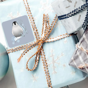 Pegatina Cuadrada Copos de nieve de estilo Art Nouveau pingüino