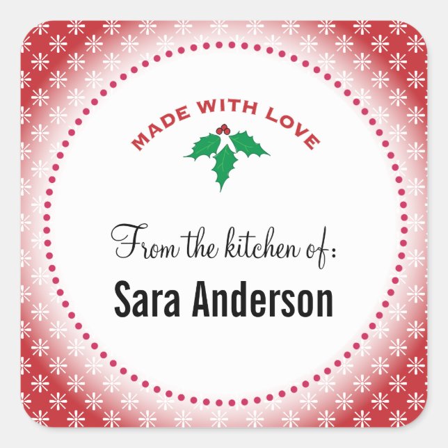 Pegatina Cuadrada Copos de nieve en rojo I desde la cocina de (Anverso)