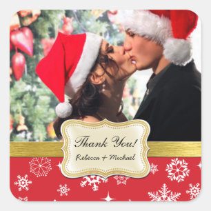 Pegatina Cuadrada Copos de nieve rojos y blancos en invierno gracias