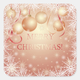 Pegatina Cuadrada Copos de nieve y bolas de oro para Navidades en la