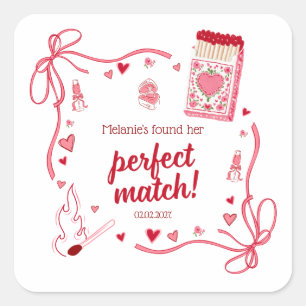 Pegatina Cuadrada Coqueta Boda Perfect Match Personalizada
