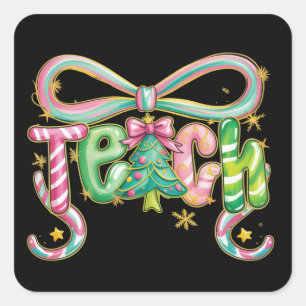 Pegatina Cuadrada Coqueta Elegante Enseña Navidad Profesora Fiesta 