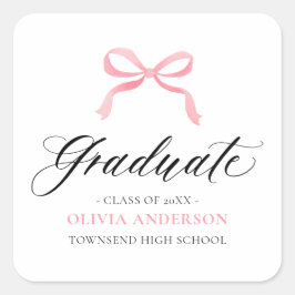 Pegatina Cuadrada Coqueta Moderna Rosa Graduada Graduación
