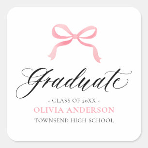 Pegatina Cuadrada Coqueta Moderna Rosa Graduada Graduación