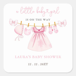 Pegatina Cuadrada Coquette Bow Chica Baby Shower