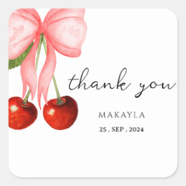 Pegatina Cuadrada Coquette Cherry en Top Baby Girl Shower