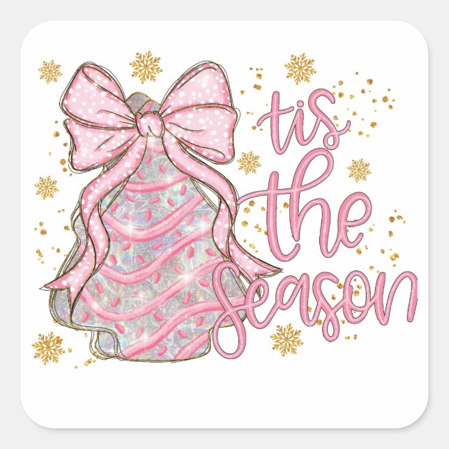 Pegatina Cuadrada Coquette Christmas Tree Cake esta temporada (Anverso)
