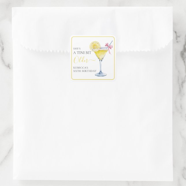 Pegatina Cuadrada Coquette Lemon Cocktail A Tini Bit Older Birthday (Bolso)