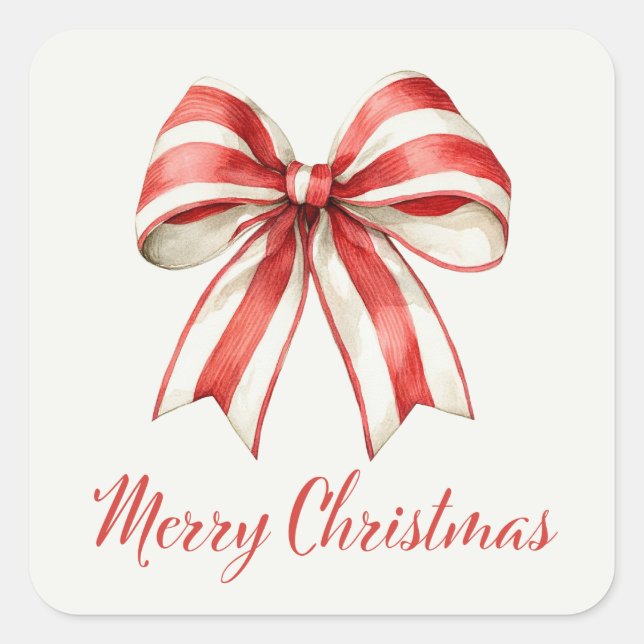 Pegatina Cuadrada Coquette Navidades Red & White Candy Cane Bow (Anverso)