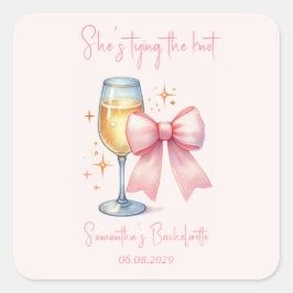 Pegatina Cuadrada Coquette Pink Bow Bachelorette