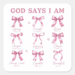 Pegatina Cuadrada Coquette Pink Bows Religioso Moderno Que Dios Dice