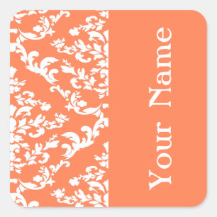 Pegatina Cuadrada Coral Bold Damask en Emporiomoffa con nombre