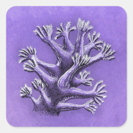 Pegatina Cuadrada Coral Reef Purple Marine Biology Art