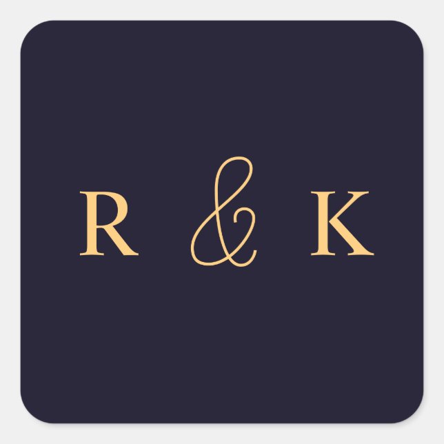 Pegatina Cuadrada Coral y melocotón monograma personalizado (Anverso)