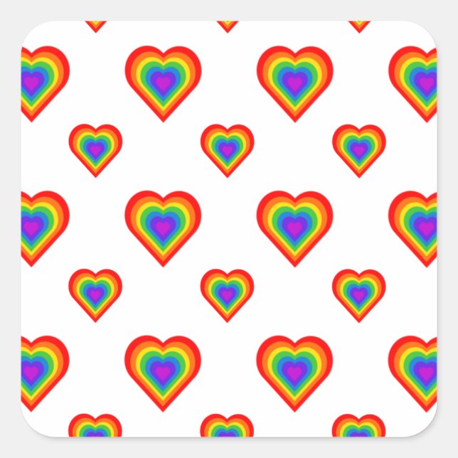 Pegatina Cuadrada Corazón arcoiris (Anverso)