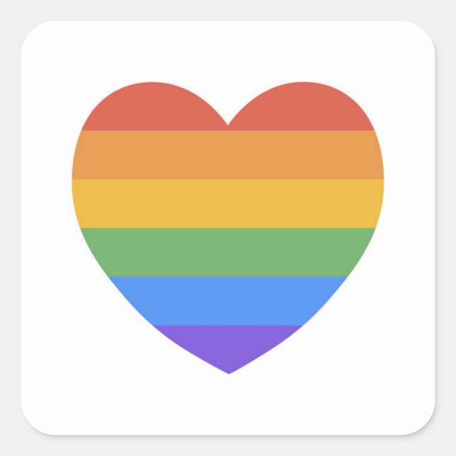 Pegatina Cuadrada Corazón arcoiris (Anverso)