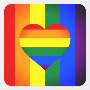 Pegatina Cuadrada Corazón arcoiris y orgullo Bandera Arcoiris/comuni